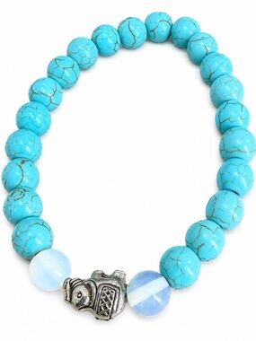 Turquoise Beaded Stretch Bracelet with Opalescent Accents